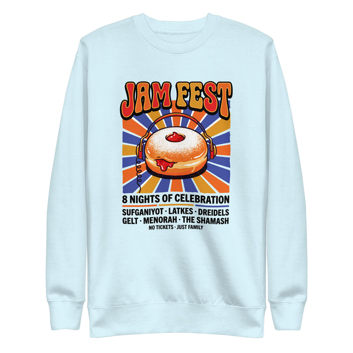 Jam Fest 8 Nights Jewish pride sweatshirt in Sky Blue - flat lay