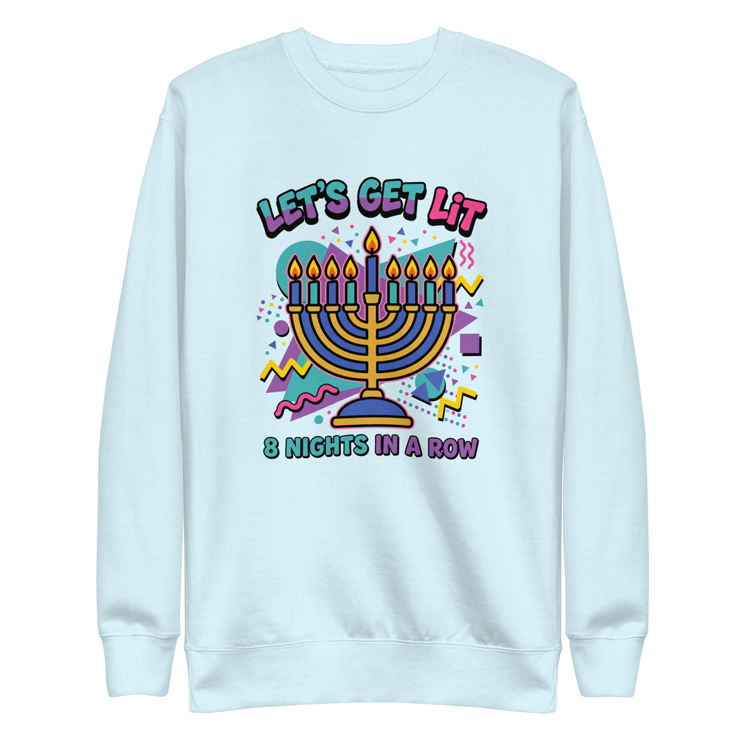 Lets Get Lit 90s Jewish pride sweatshirt in Sky Blue - side view