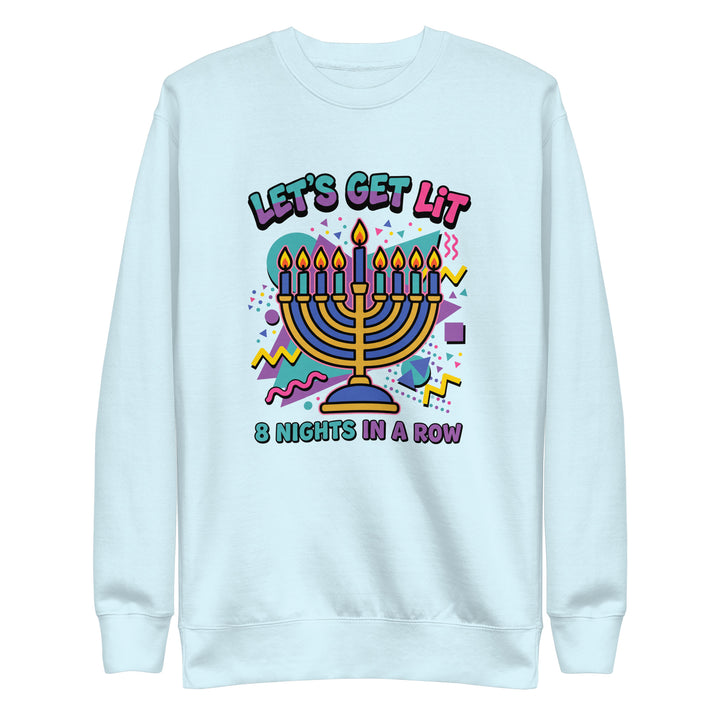 Lets Get Lit 90s Jewish pride sweatshirt in Sky Blue - side view
