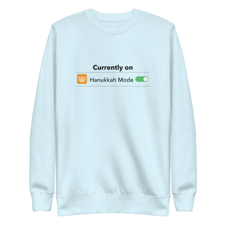 Hanukkah Mode Jewish pride sweatshirt in Sky Blue - flat lay