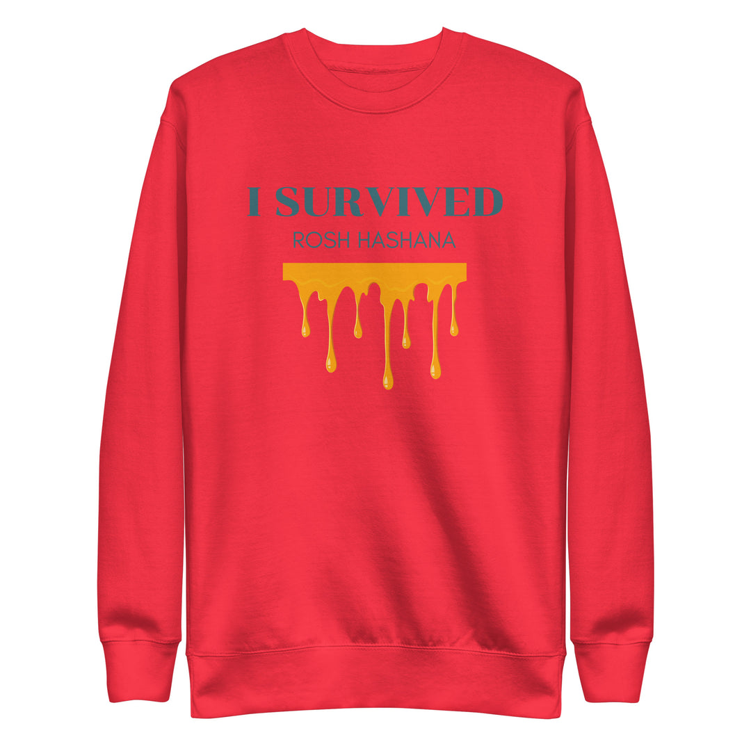 I Survived Rosh HaShana Jewish pride sweatshirt in Team Red - flat lay