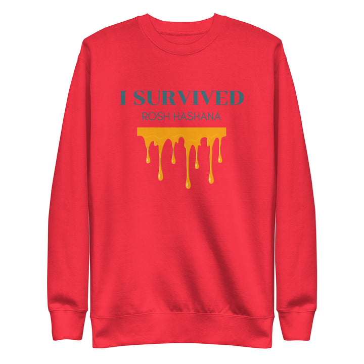 I Survived Rosh HaShana Jewish pride sweatshirt in Team Red - flat lay