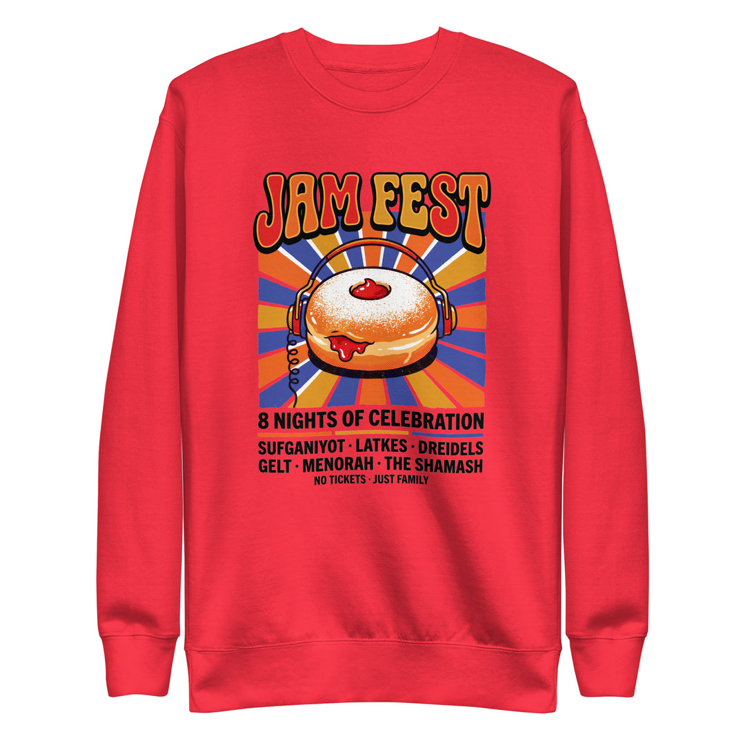 Jam Fest 8 Nights Jewish pride sweatshirt in Team Red - close-up