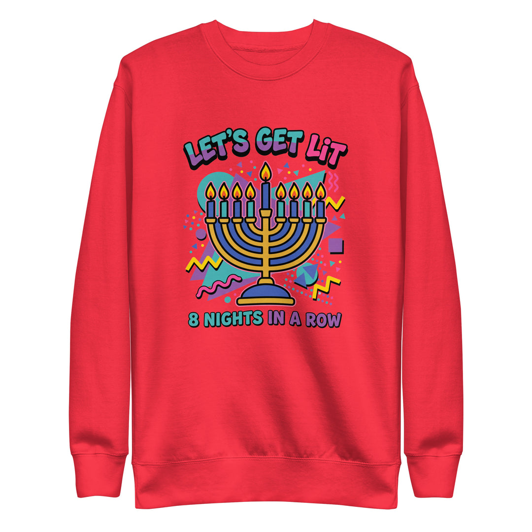 Lets Get Lit 90s Jewish pride sweatshirt in Team Red - flat lay