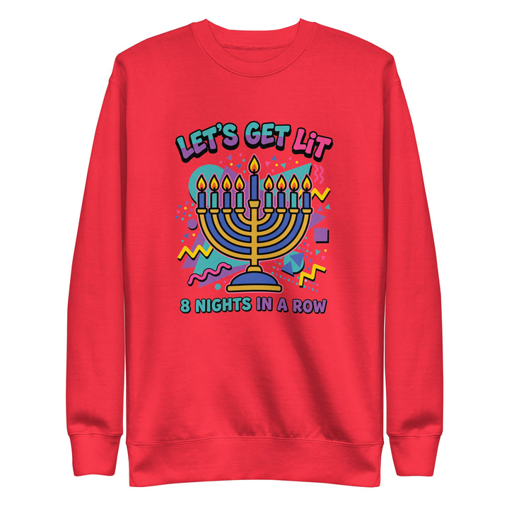 Lets Get Lit 90s Jewish pride sweatshirt in Team Red - flat lay
