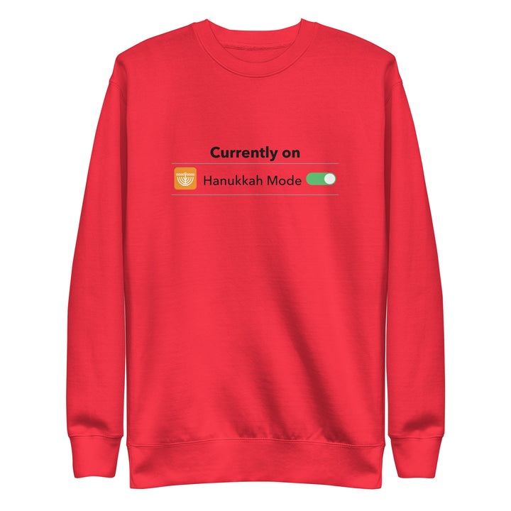 Hanukkah Mode Jewish pride sweatshirt in Team Red - close-up