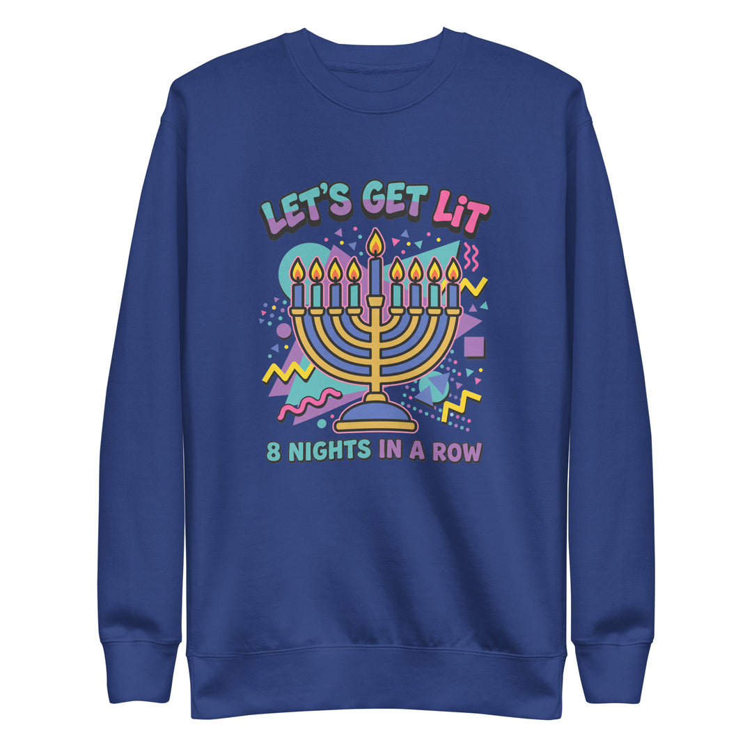 Lets Get Lit 90s Jewish pride sweatshirt in Team Royal - detail view