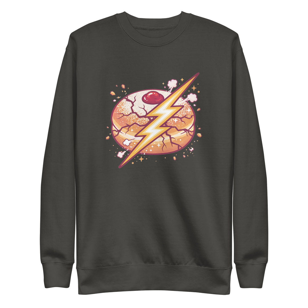 Sufganiyah Lightning Jewish pride sweatshirt in Vintage Black - flat lay