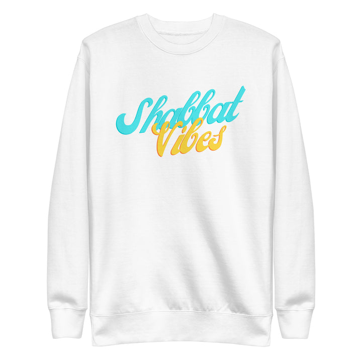 Shabbat Vibes Jewish pride sweatshirt in White - flat lay