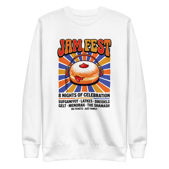 Jam Fest 8 Nights Jewish pride sweatshirt in White - front view