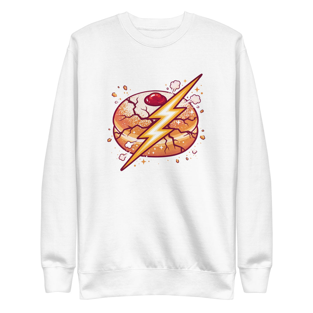 Sufganiyah Lightning Jewish pride sweatshirt in White - folded view