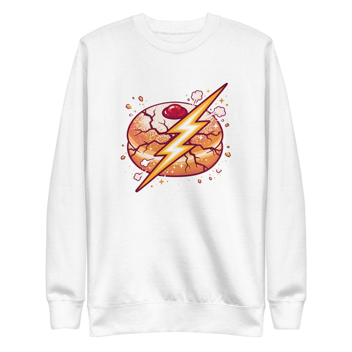 Sufganiyah Lightning Jewish pride sweatshirt in White - folded view