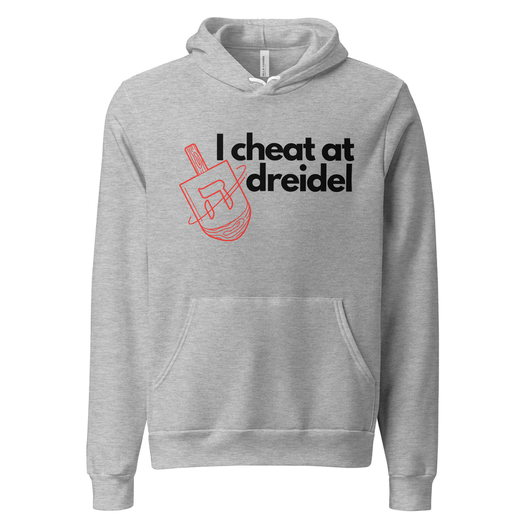I Cheat At Dreidel Jewish pride hoodie in Athletic Heather - detail view