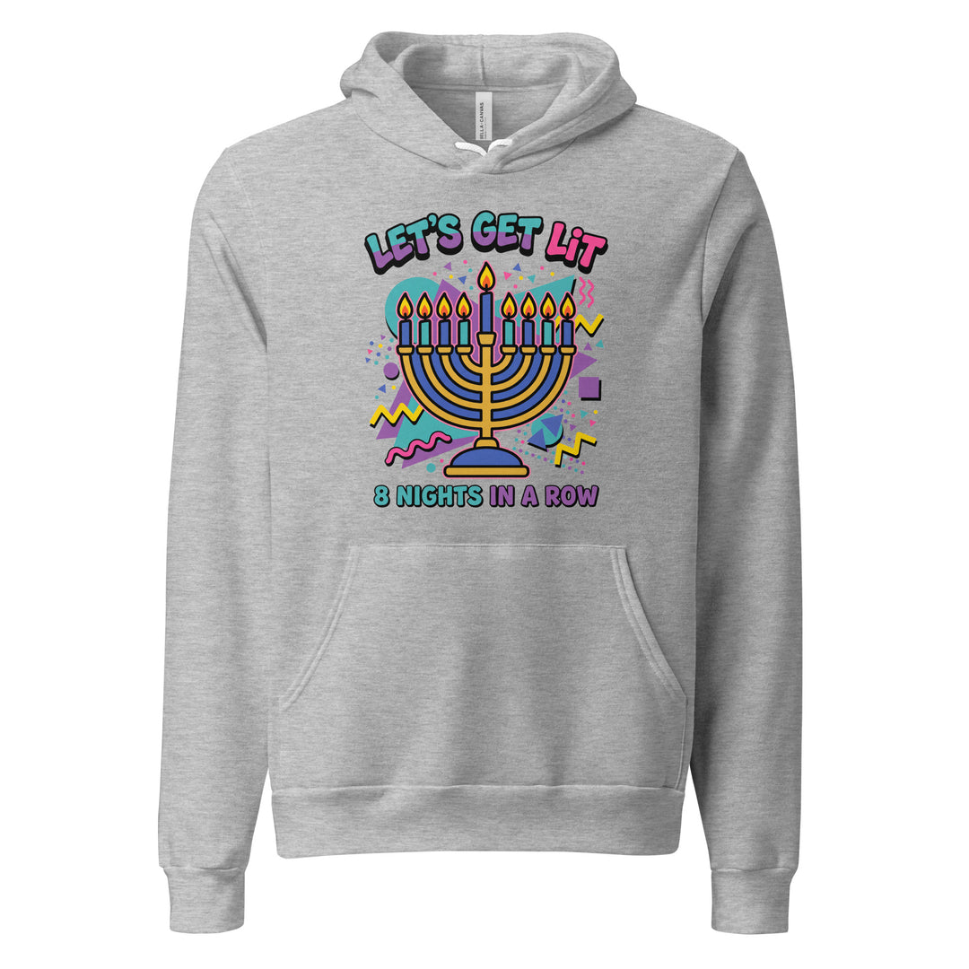 Lets Get Lit 90s Jewish pride hoodie in Athletic Heather - flat lay