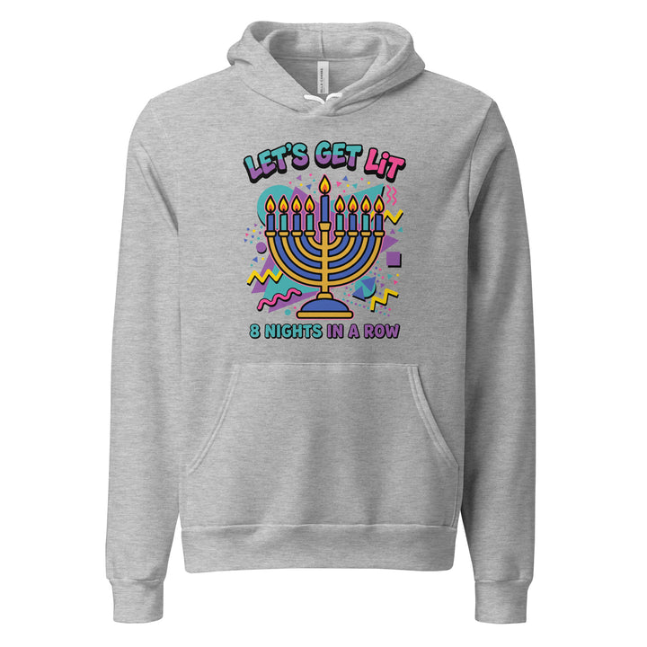 Lets Get Lit 90s Jewish pride hoodie in Athletic Heather - flat lay