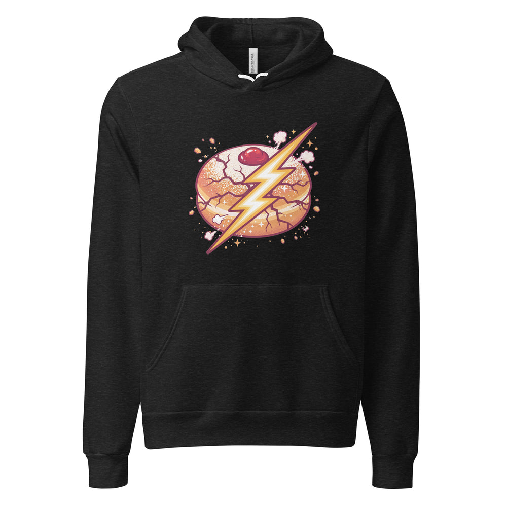 Sufganiyah Lightning Jewish pride hoodie in Black Heather - back view