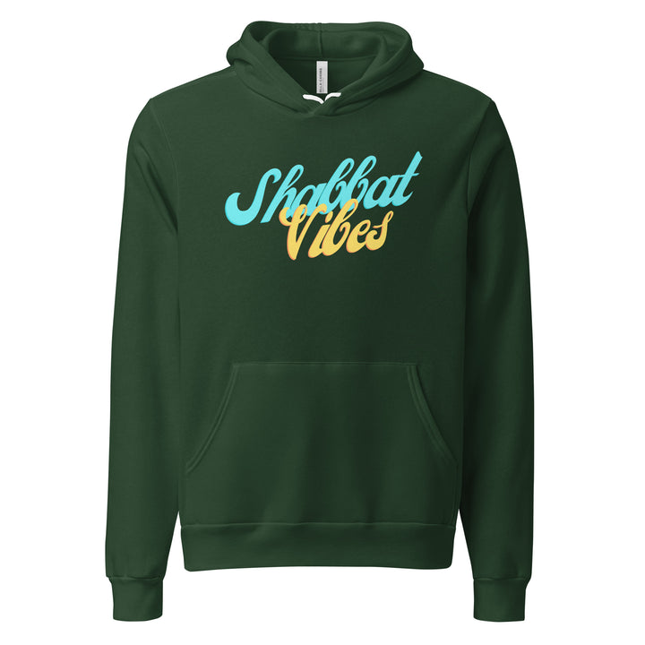 Shabbat Vibes Jewish pride hoodie in Forest - close-up