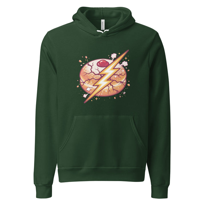 Sufganiyah Lightning Jewish pride hoodie in Forest - close-up