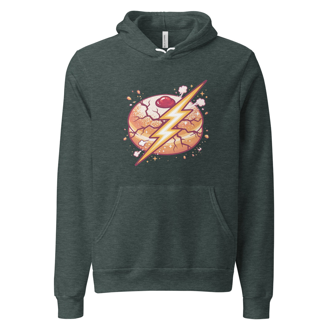 Sufganiyah Lightning Jewish pride hoodie in Heather Forest - side view