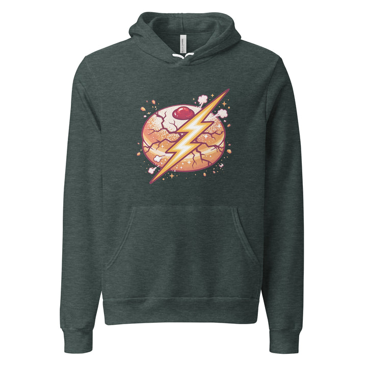 Sufganiyah Lightning Jewish pride hoodie in Heather Forest - side view