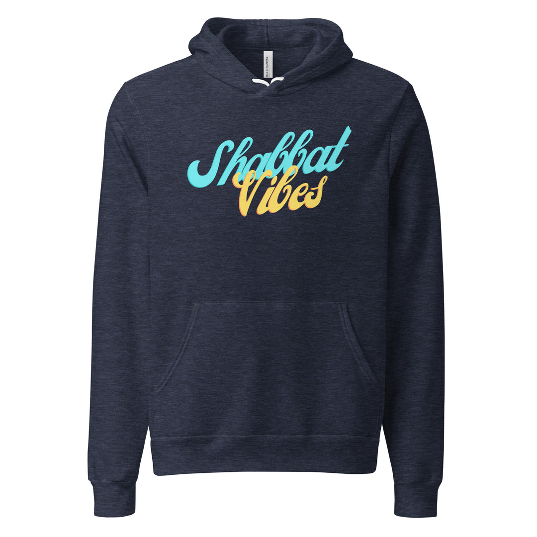 Shabbat Vibes Jewish pride hoodie in Heather Navy - flat lay