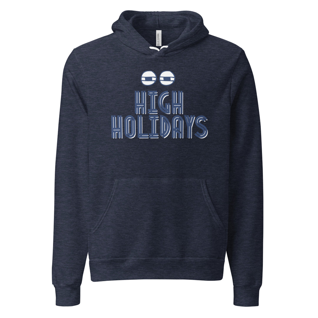 High Holidays Jewish pride hoodie in Heather Navy - close-up