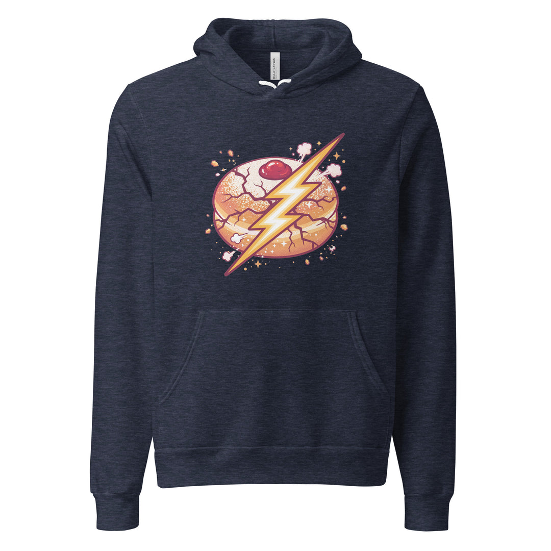 Sufganiyah Lightning Jewish pride hoodie in Heather Navy - flat lay