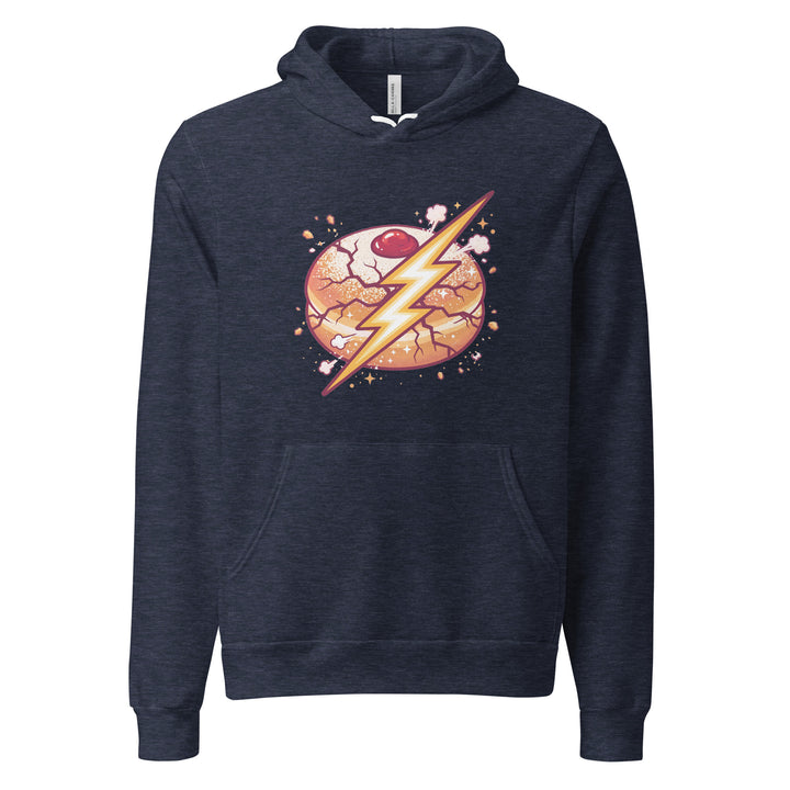 Sufganiyah Lightning Jewish pride hoodie in Heather Navy - flat lay