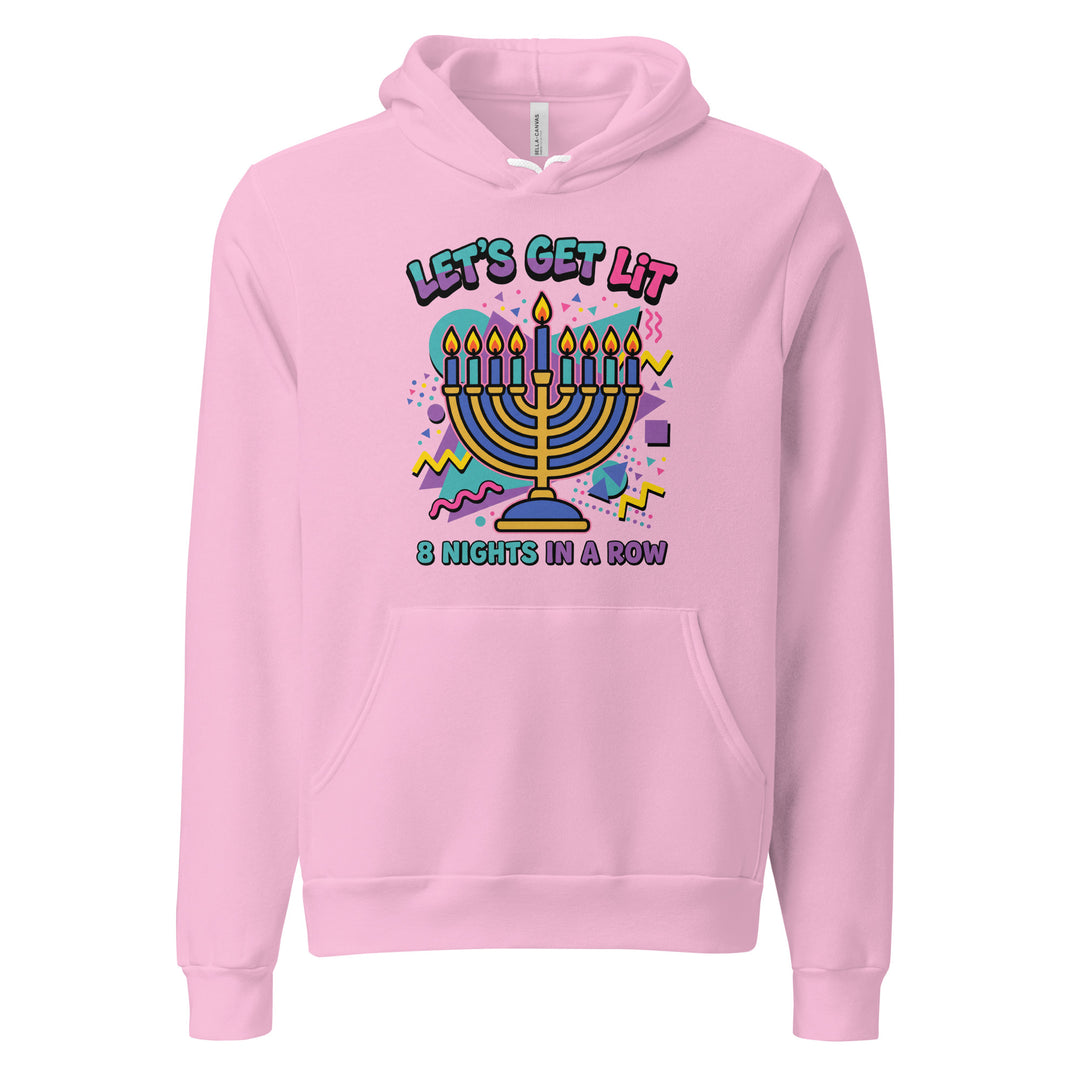 Lets Get Lit 90s Jewish pride hoodie in Lilac - lifestyle shot