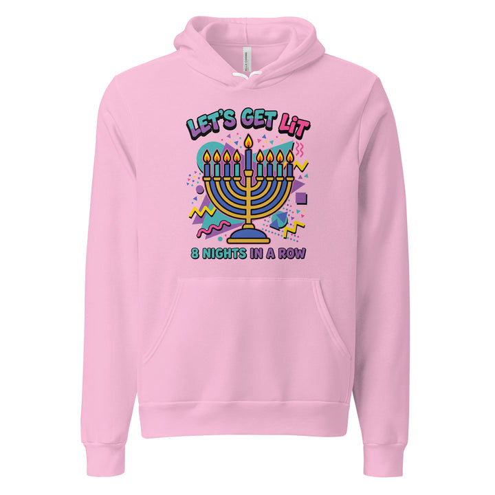 Lets Get Lit 90s Jewish pride hoodie in Lilac - lifestyle shot