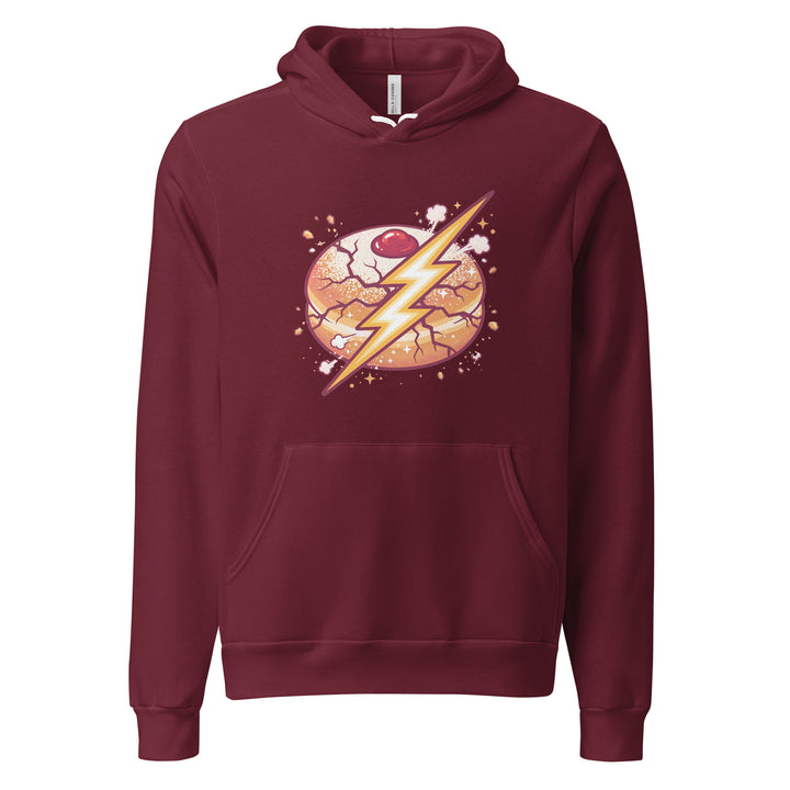 Sufganiyah Lightning Jewish pride hoodie in Maroon - detail view