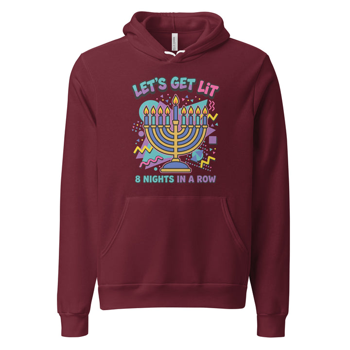 Lets Get Lit 90s Jewish pride hoodie in Maroon - front view