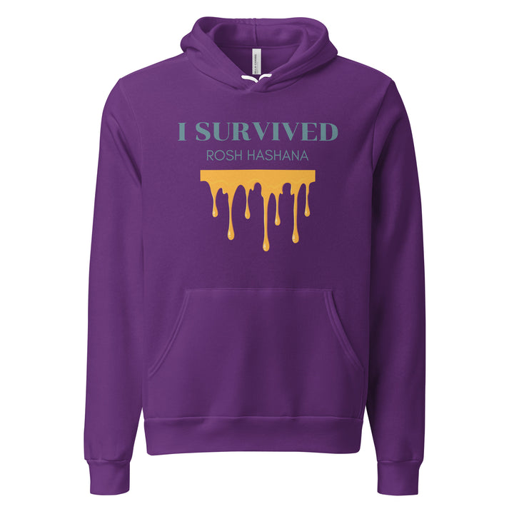 I Survived Rosh HaShana Jewish pride hoodie in Team Purple - flat lay