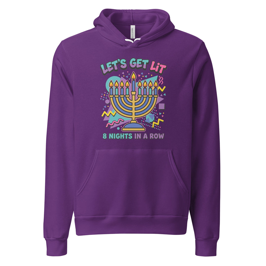 Lets Get Lit 90s Jewish pride hoodie in Team Purple - detail view