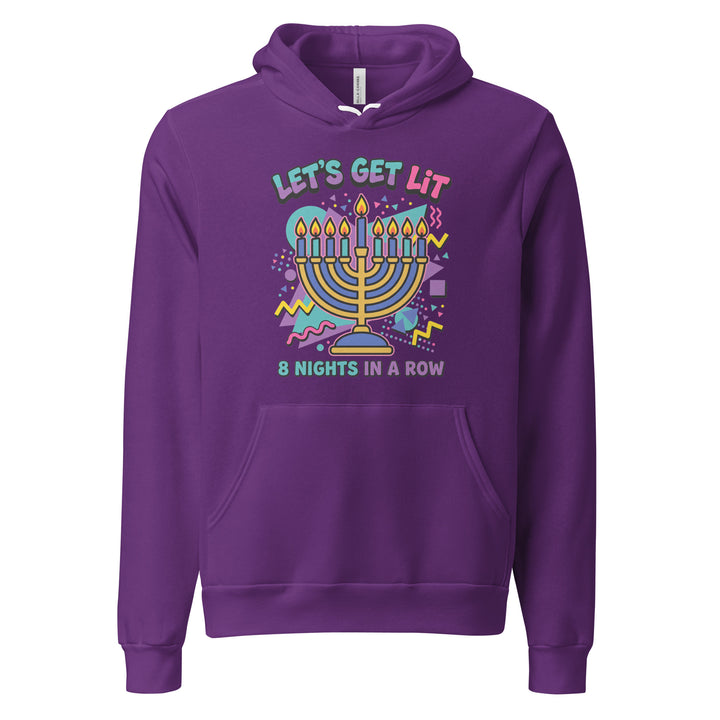 Lets Get Lit 90s Jewish pride hoodie in Team Purple - detail view