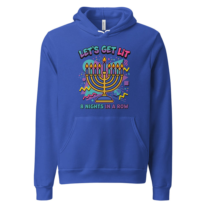 Lets Get Lit 90s Jewish pride hoodie in True Royal - close-up