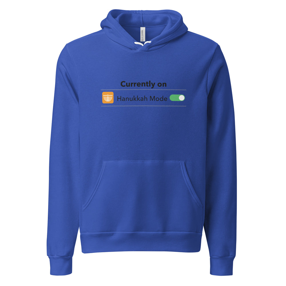 Hanukkah Mode Jewish pride hoodie in True Royal - back view