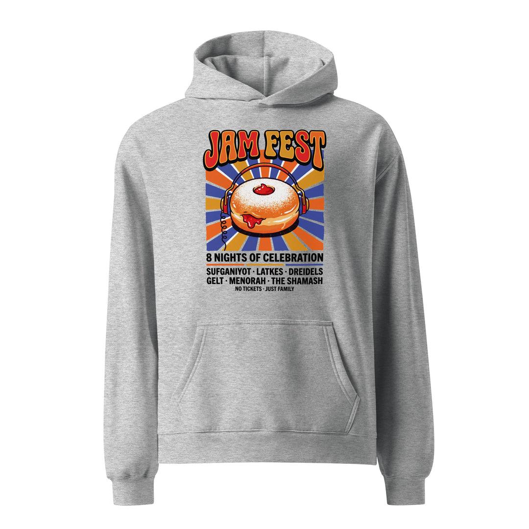 Jam Fest 8 Nights Jewish pride hoodie in Athletic Heather - lifestyle shot