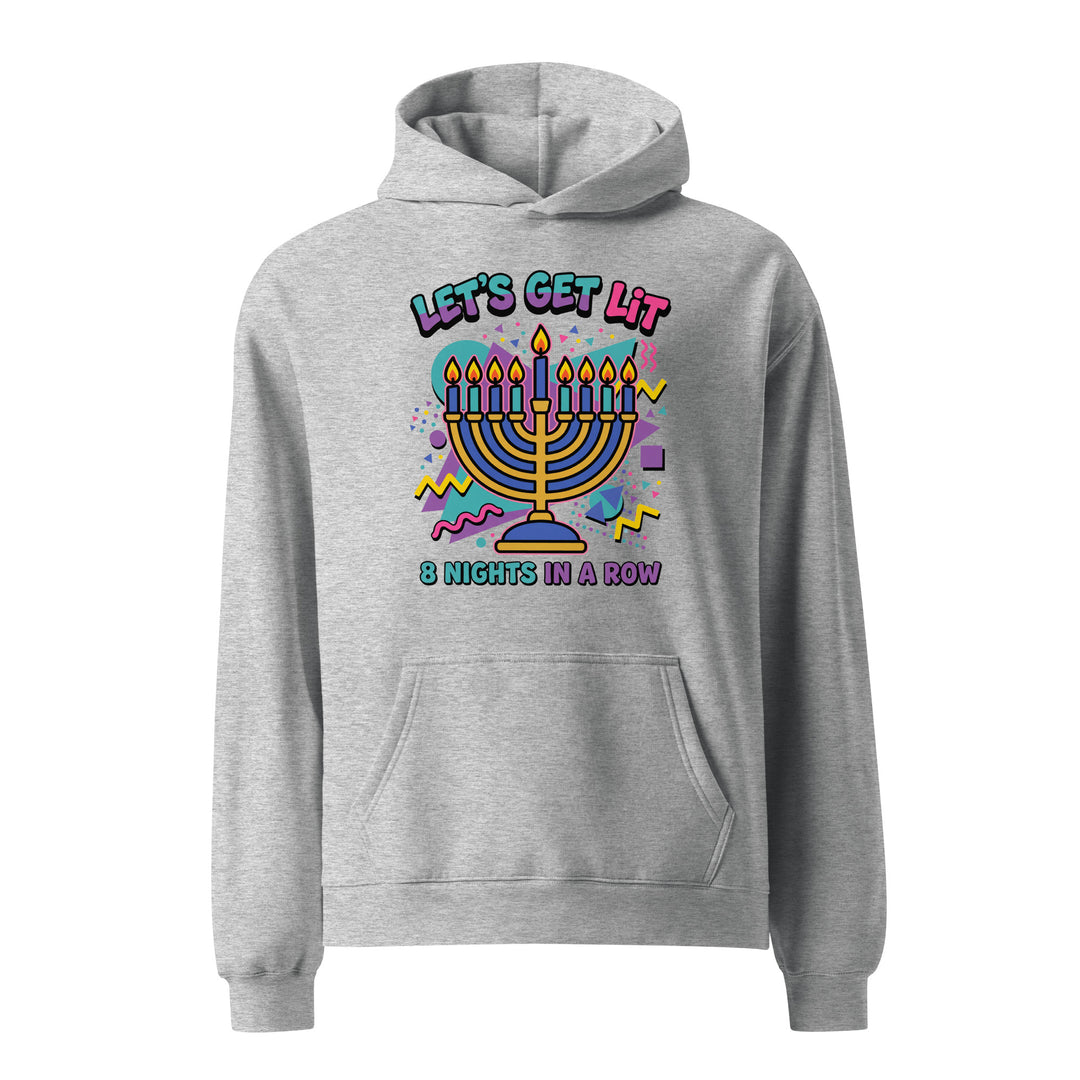 Lets Get Lit 90s Jewish pride hoodie in Athletic Heather - folded view