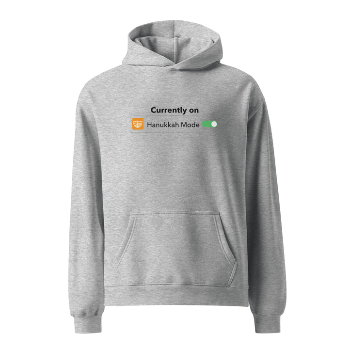 Hanukkah Mode Jewish pride hoodie in Athletic Heather - folded view
