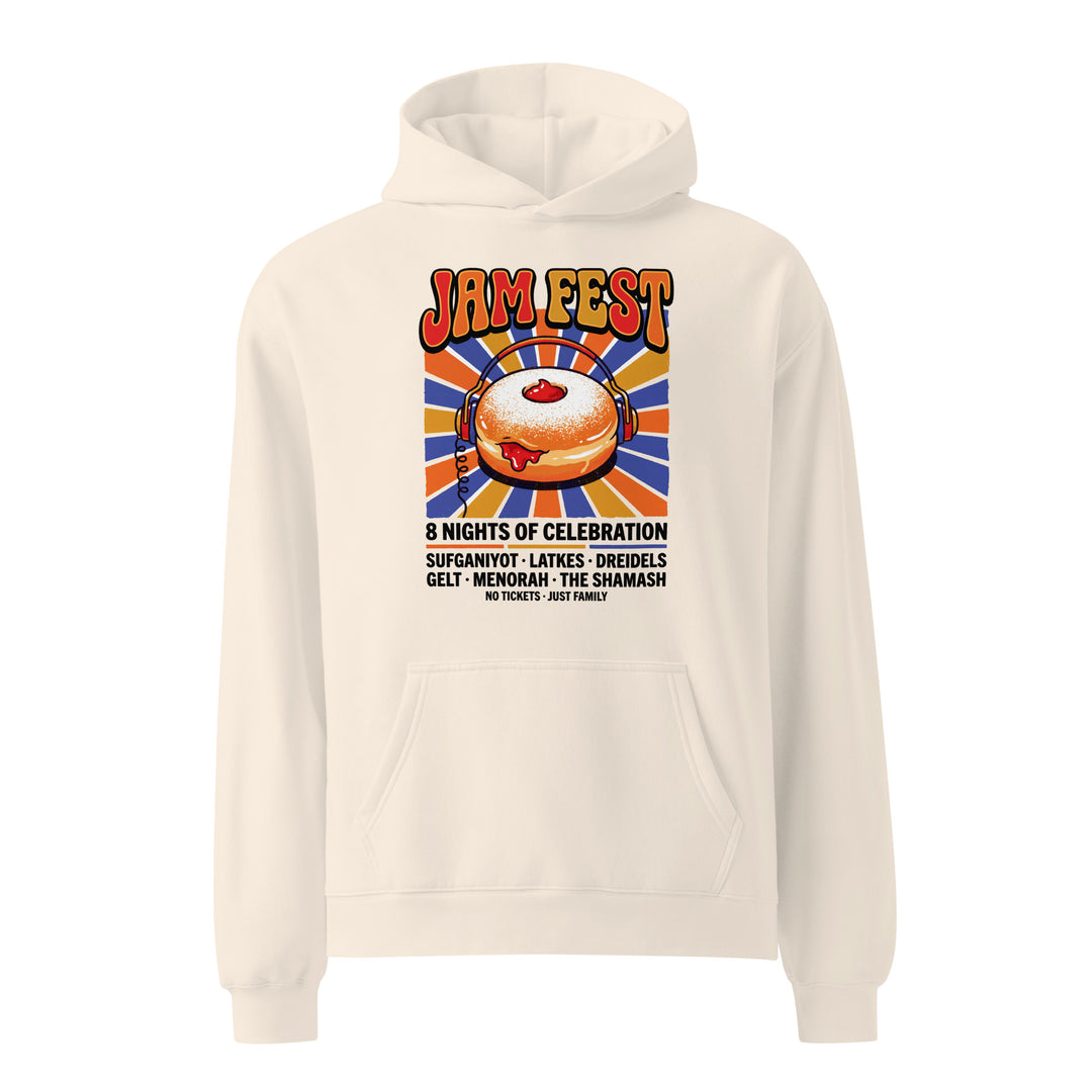 Jam Fest 8 Nights Jewish pride hoodie in Bone - folded view