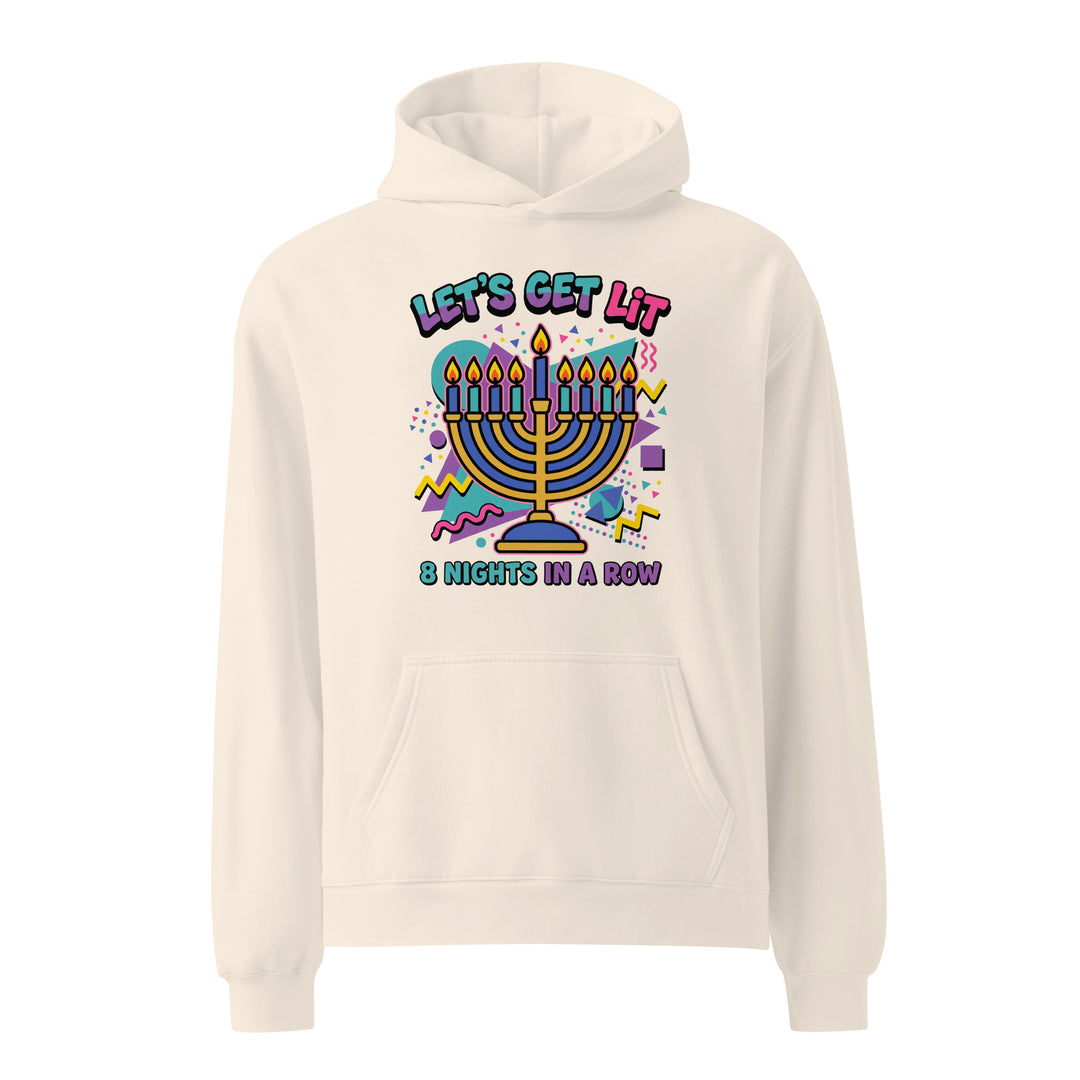 Lets Get Lit 90s Jewish pride hoodie in Bone - back view