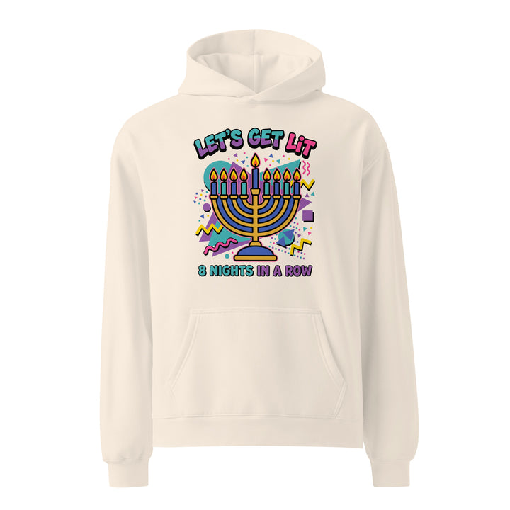 Lets Get Lit 90s Jewish pride hoodie in Bone - back view