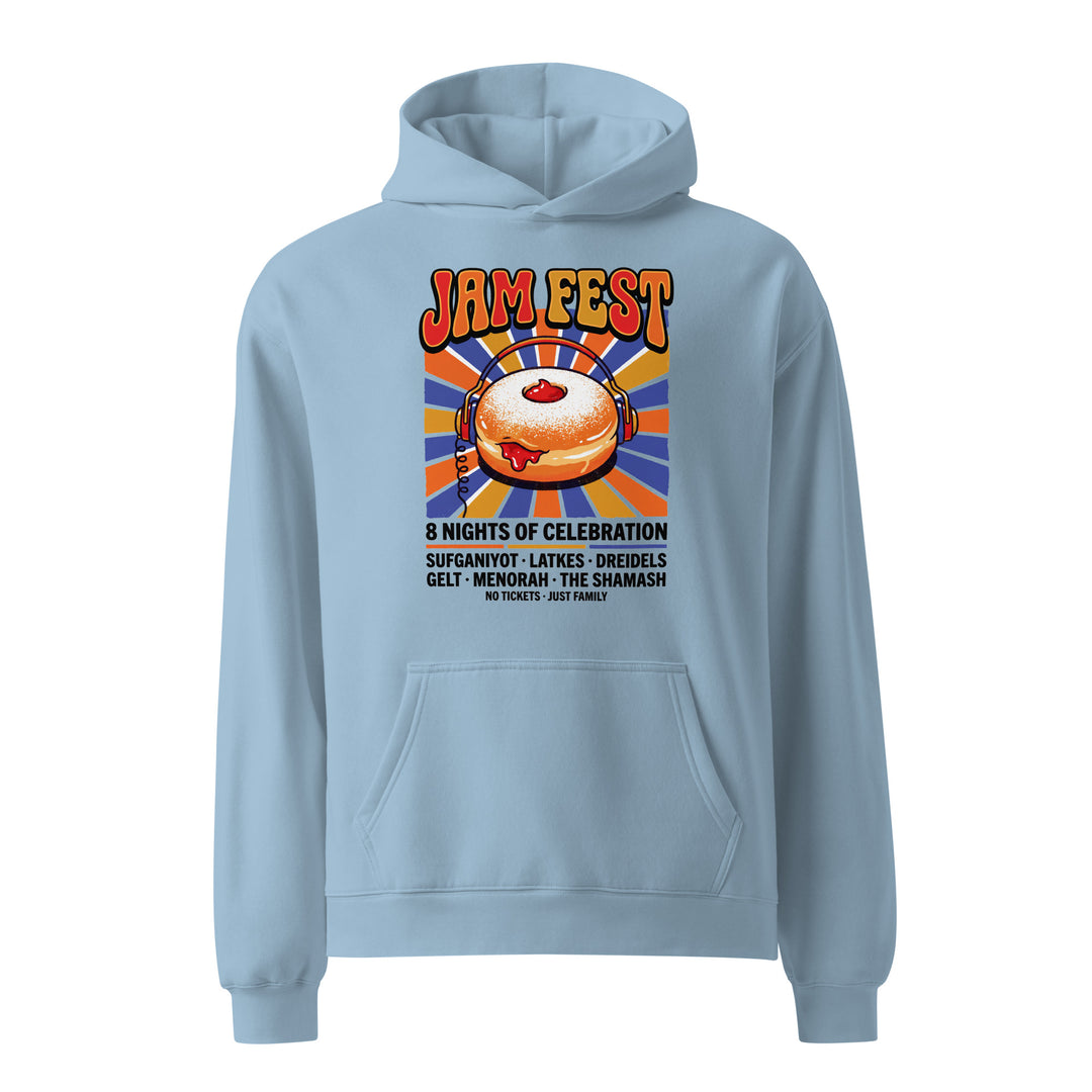 Jam Fest 8 Nights Jewish pride hoodie in Carolina Blue - flat lay