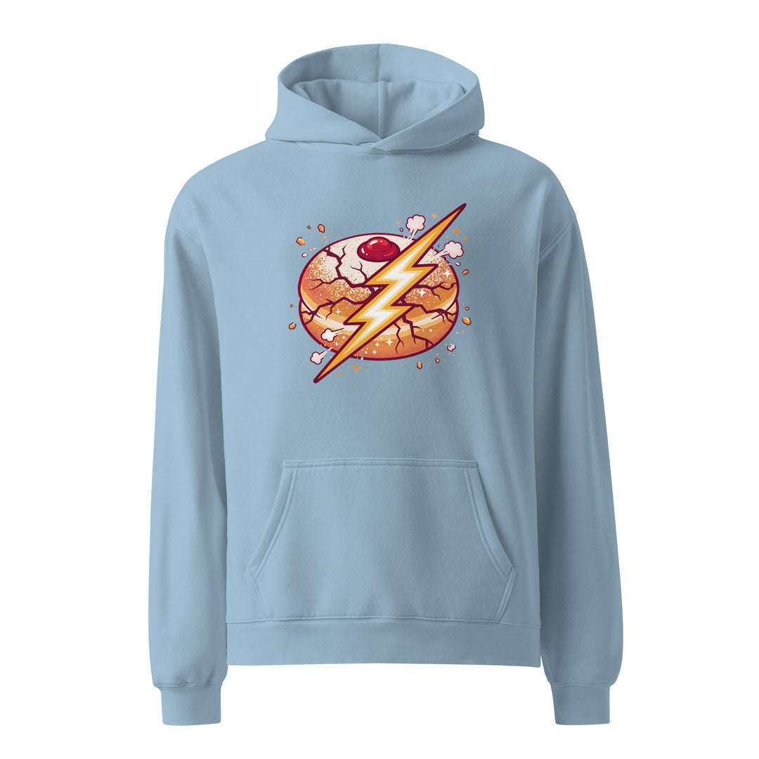 Sufganiyah Lightning Jewish pride hoodie in Carolina Blue - folded view