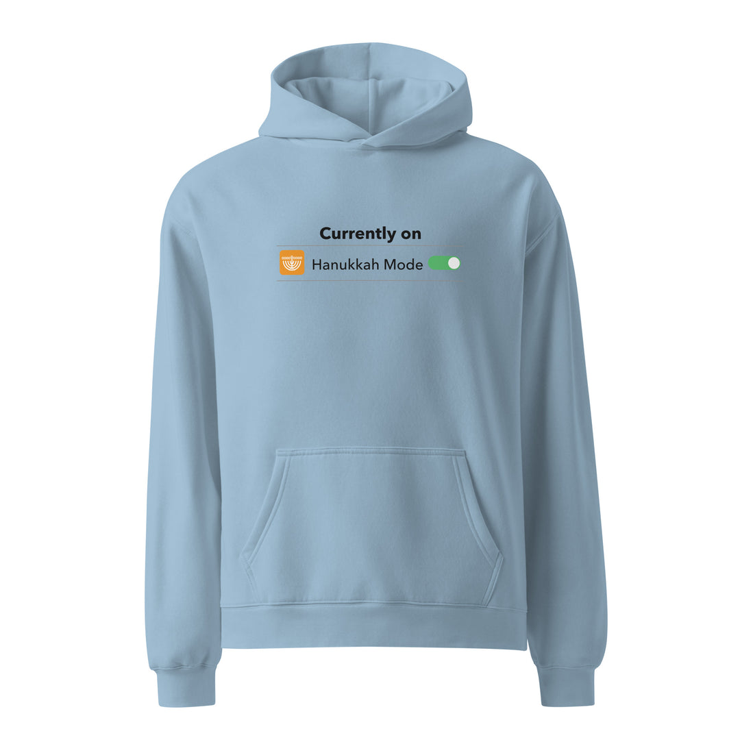 Hanukkah Mode Jewish pride hoodie in Carolina Blue - side view