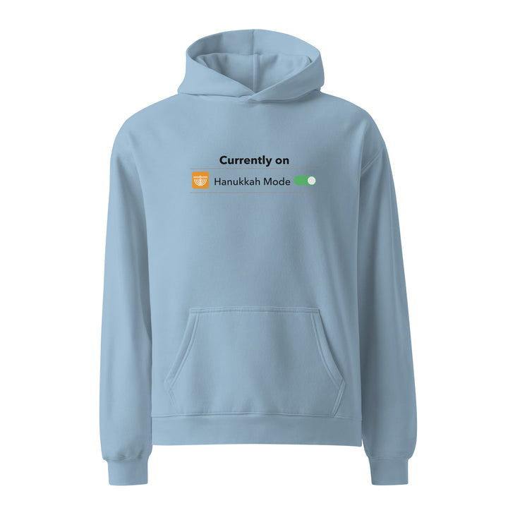 Hanukkah Mode Jewish pride hoodie in Carolina Blue - side view