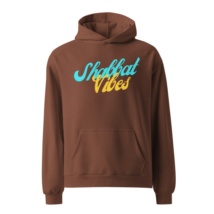 Shabbat Vibes Jewish pride hoodie in Chestnut - close-up