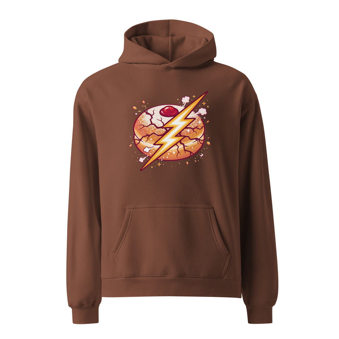 Sufganiyah Lightning Jewish pride hoodie in Chestnut - close-up