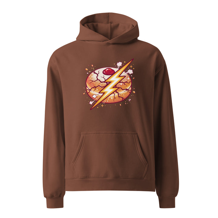 Sufganiyah Lightning Jewish pride hoodie in Chestnut - close-up